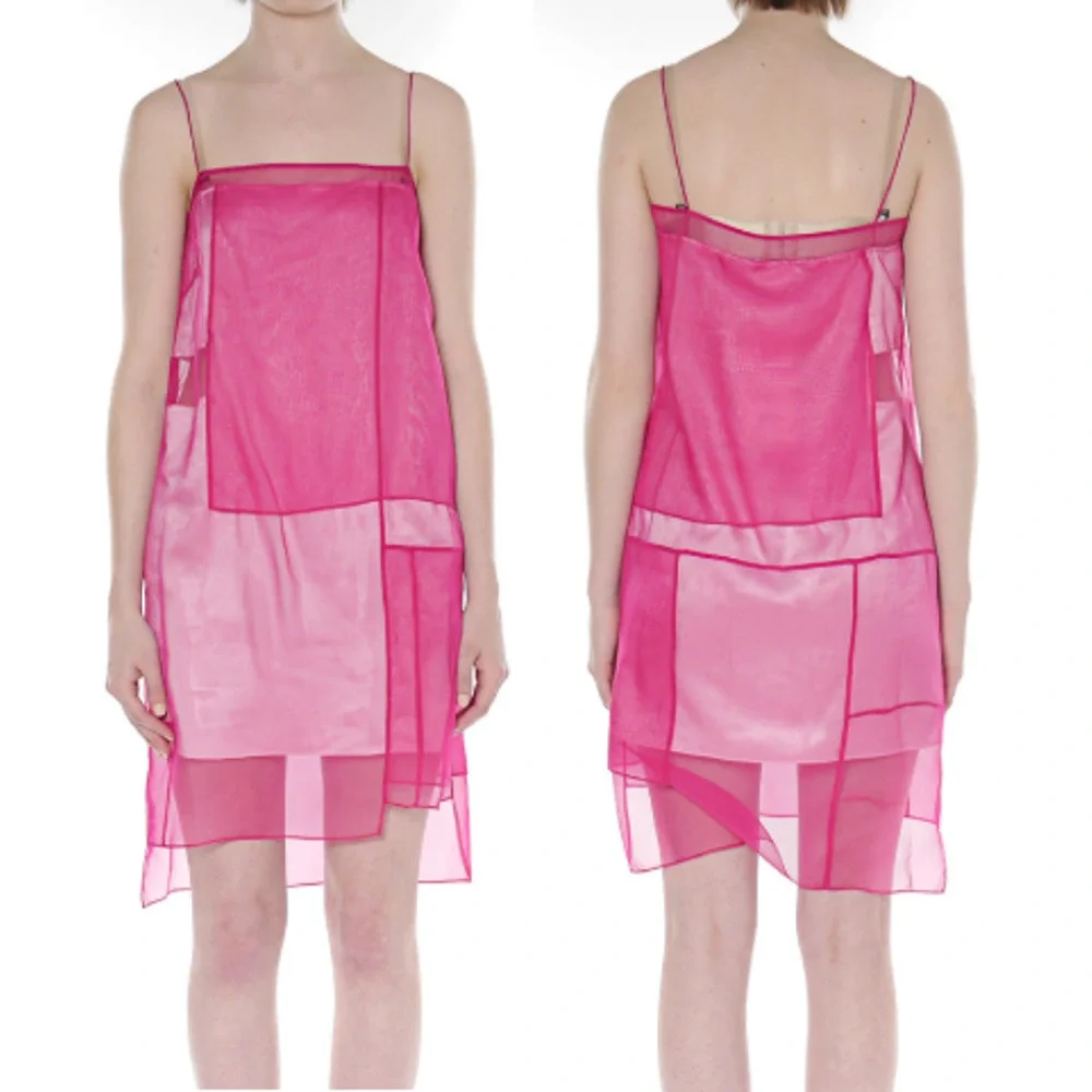 Helmut Langs Silk Organza Mesh Layered Slip Mini Dress Fuchsia Pink Womens Small - Picture 3 of 7